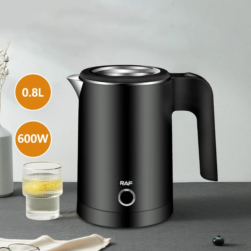 Compact Travel Electric Kettle 0.8L | Stainless Steel | White & Black