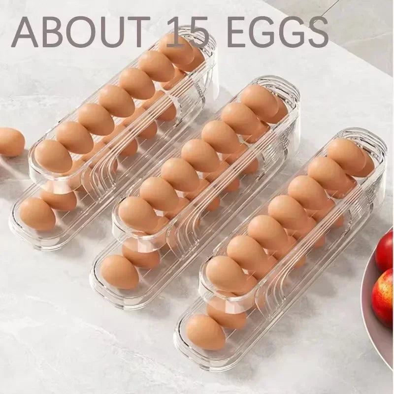 Bilayer Auto-Rolling Egg Holder for Fridge — Ladder Style Dispenser