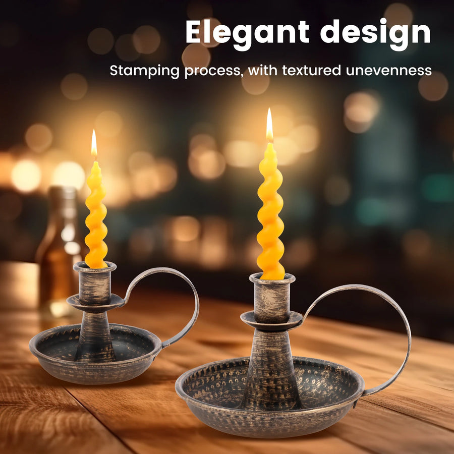 Iron Taper Candle Stand with Curved Handle — Retro | Set of 2 | Wedding & Home