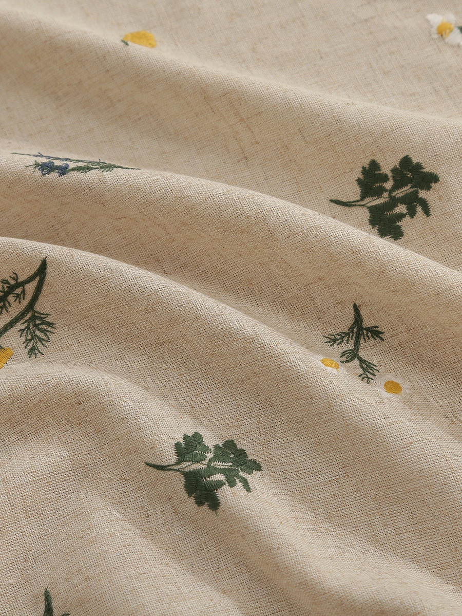 Embroidered Wheat Linen Tablecloth — Beige, 60×60cm & 90×90cm