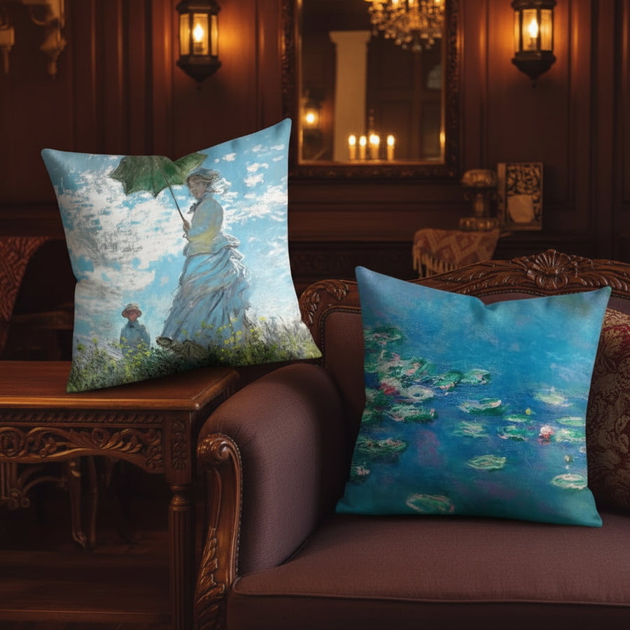 Claude Monet Art Cushion Cover — Silky Short Plush | Invisible Zipper | 10 Designs | 5 Sizes
