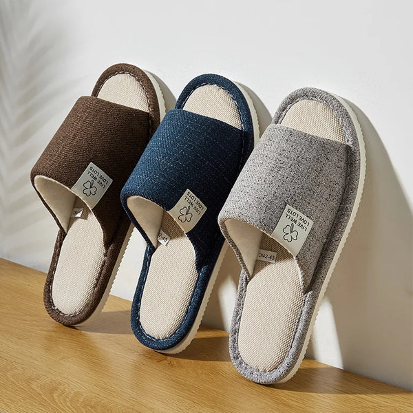 Linen & Hemp Indoor Slippers | Open-Toe | Breathable | Unisex | Sizes 36–47