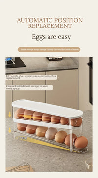 Bilayer Auto-Rolling Egg Holder for Fridge — Ladder Style Dispenser