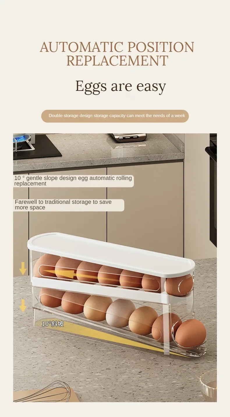 Bilayer Auto-Rolling Egg Holder for Fridge — Ladder Style Dispenser