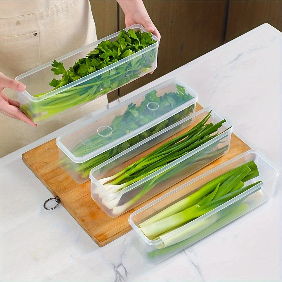 Long Rectangular Food Storage Containers — Set of 4, Clear Plastic
