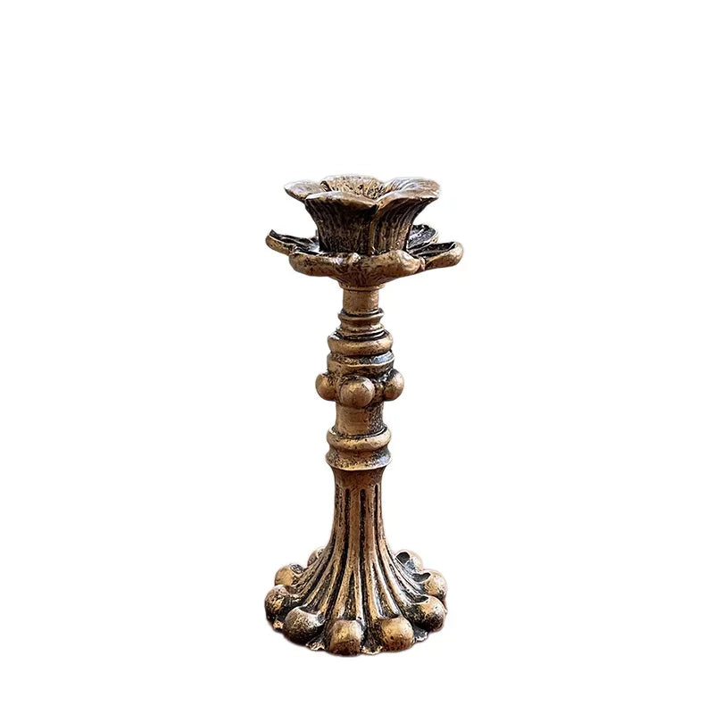 Vintage Tapered Candle Holder | Antique Bronze Resin | Wedding & Home Decor