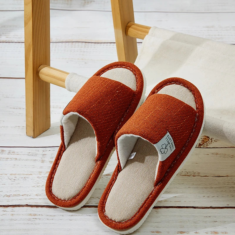 Linen & Hemp Indoor Slippers | Open-Toe | Breathable | Unisex | Sizes 36–47