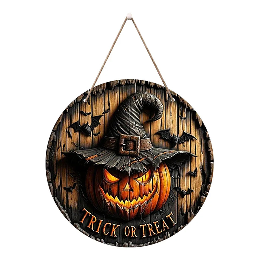 Round Wooden Halloween Sign