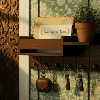 Rustic Wooden Wall Shelf with Key Hooks & Mail Sorter — Entryway & Living Room Organiser