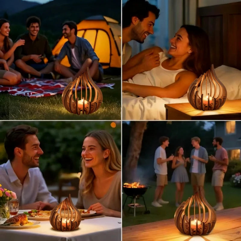Flame-Shaped Layered Wood Candle Holder | Natural Wood | S, M, L & Set of 3