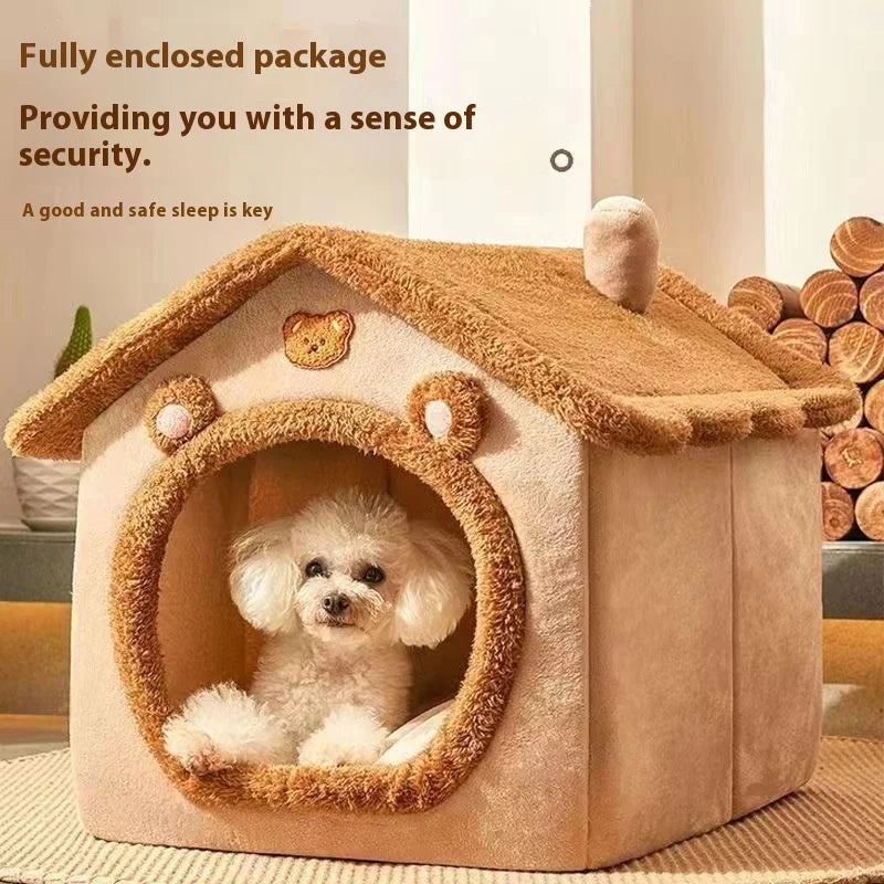 House-Style Pet Bed | Coral Fleece | Dogs & Cats | S/M/L