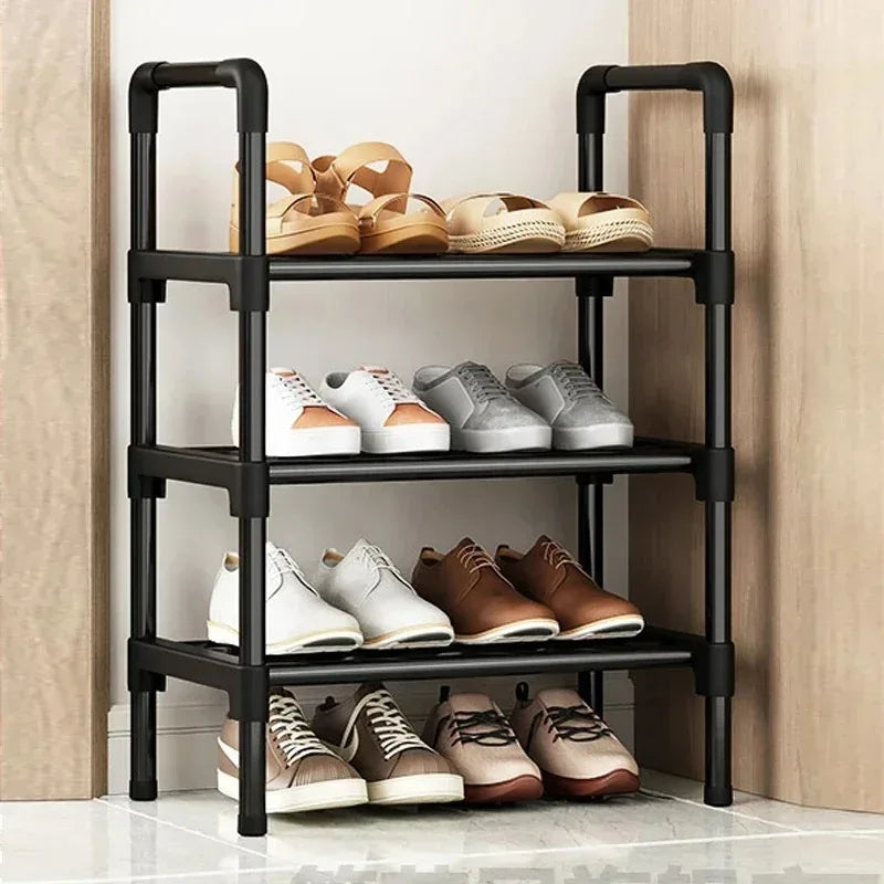 Black elevated shoe rack