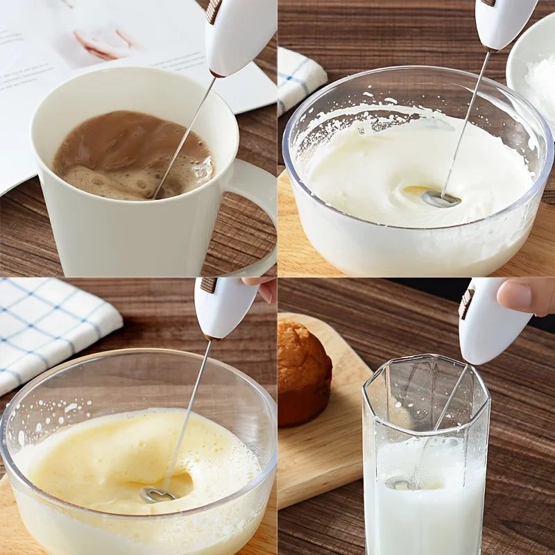 Handheld Electric Milk Frother & Egg Beater — Battery Powered, Stainless Steel