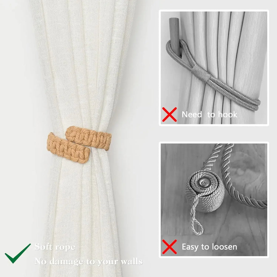 Handmade Jute Curtain Tie-Backs | Twist Knot Design | Boho Window Decor