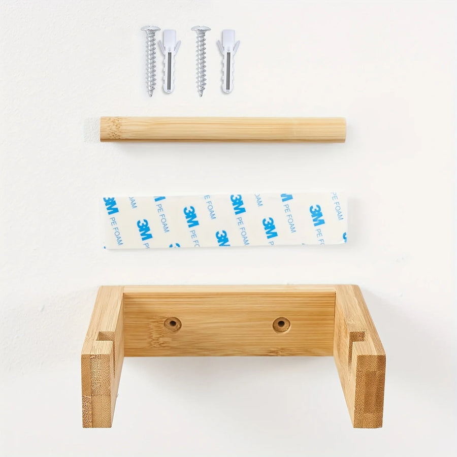 Bamboo wall-mounted toilet paper holder