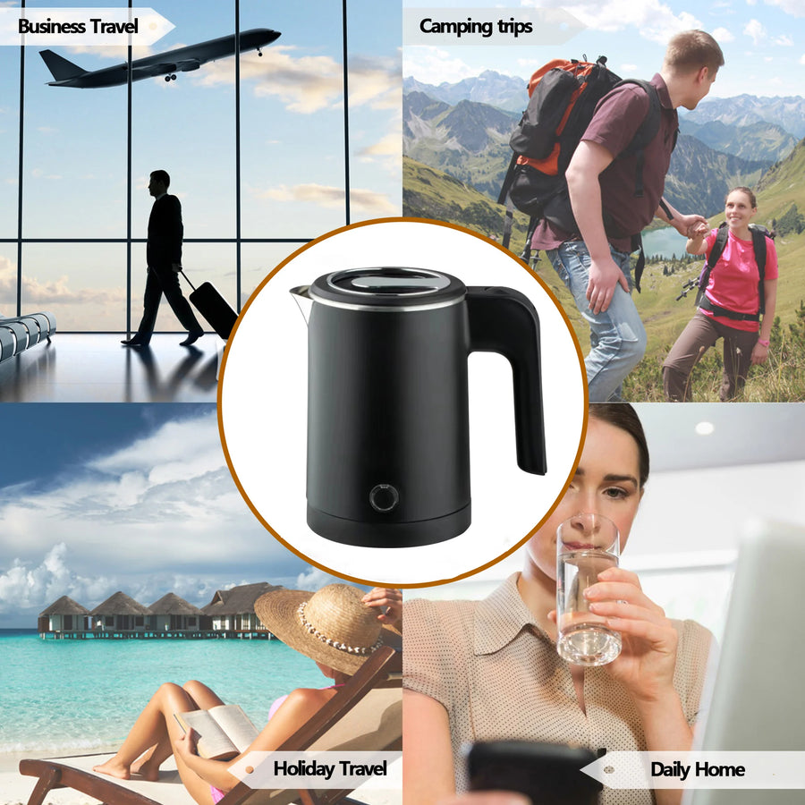 Compact Travel Electric Kettle 0.8L | Stainless Steel | White & Black