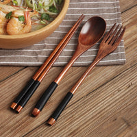 3-Piece Natural Wood Tableware Set — Spoon, Chopsticks & Fork | Travel & Home