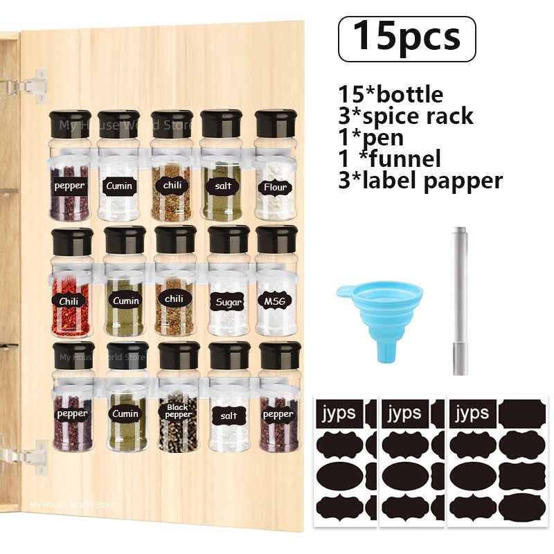 Clear spice jar set with labels