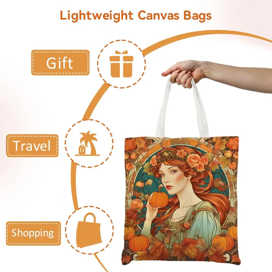 Mucha Series Art Canvas Tote Bag — Double-Sided Print | Eco-Friendly | 12 Designs | 4 Sizes