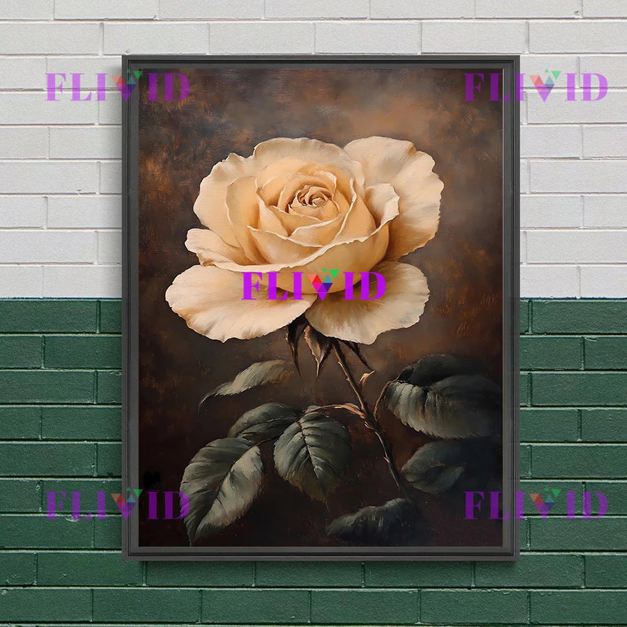 Dark moody floral rose canvas print