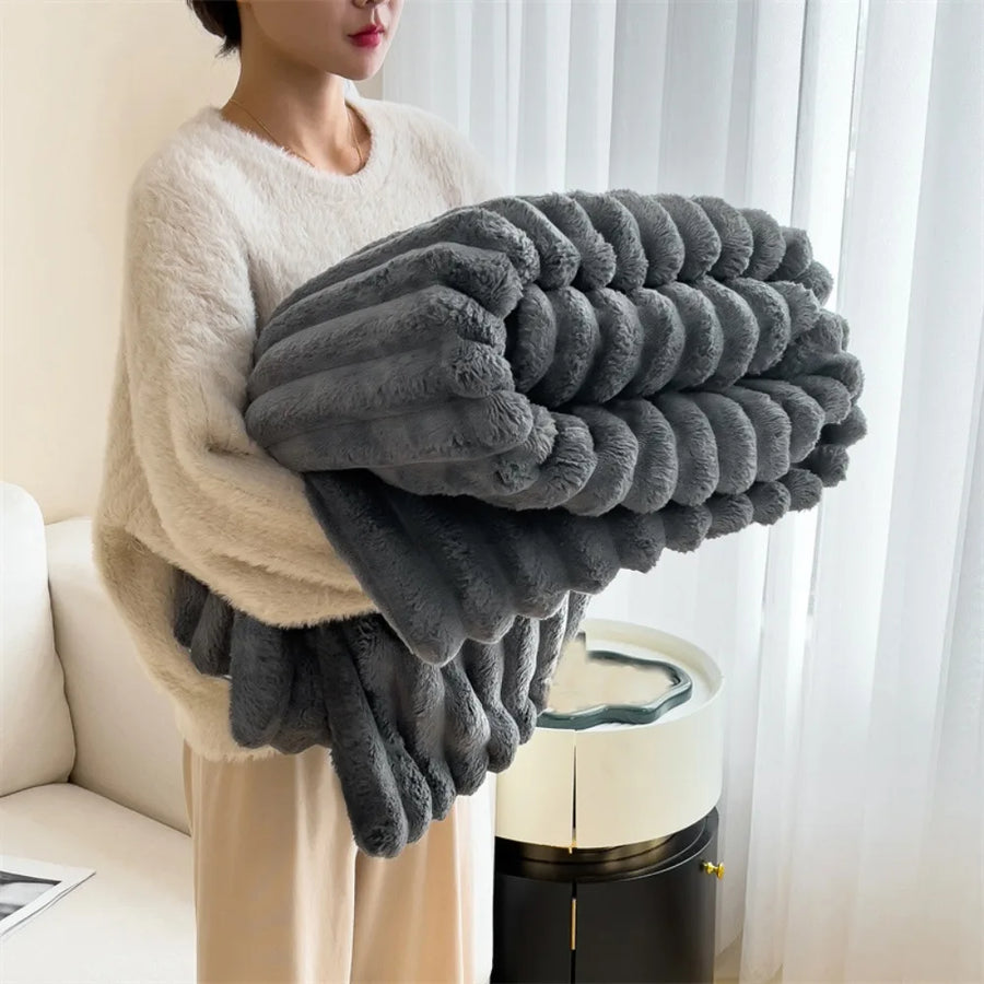 Reversible Double-Sided Throw Blanket — Striped & Solid | Skin-Soft | 8 Colours