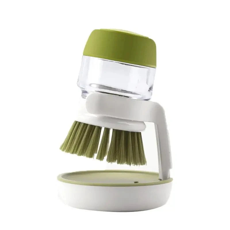 Soap-dispensing dish brush