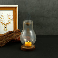 Glass Tea Light Holder with Wooden Base — Aromatherapy Incense Burner
