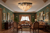 Luxury Crystal & Shell Chandelier — LED | Dimmable | 2 Sizes | Coffee or Gold Frame