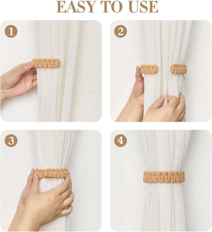 Handmade Jute Curtain Tie-Backs | Twist Knot Design | Boho Window Decor