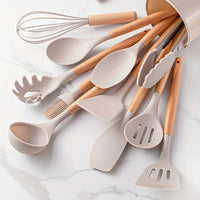 12-Piece Silicone & Wooden-Handle Kitchenware Set — Heat-Resistant | Non-Stick Safe