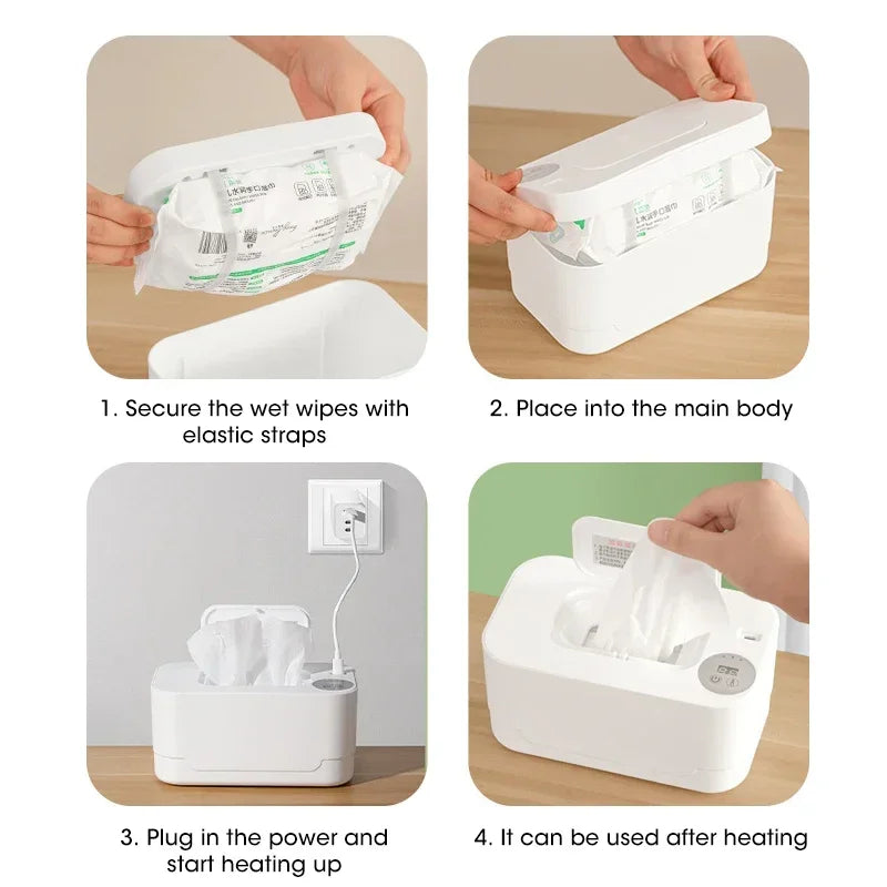 USB Baby Wipe Warmer with LED Display — Thermostat, Holds 80 Wipes