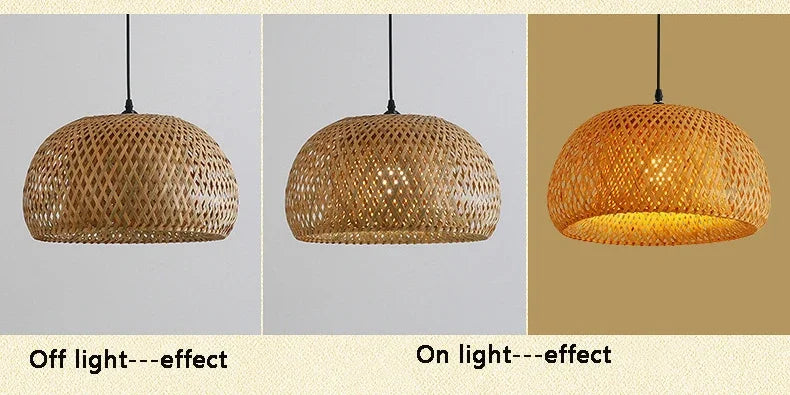 Hand-Woven Bamboo Lantern Pendant Lamp — Natural Rattan | E27 LED | 3 Finishes | Warm or White Light