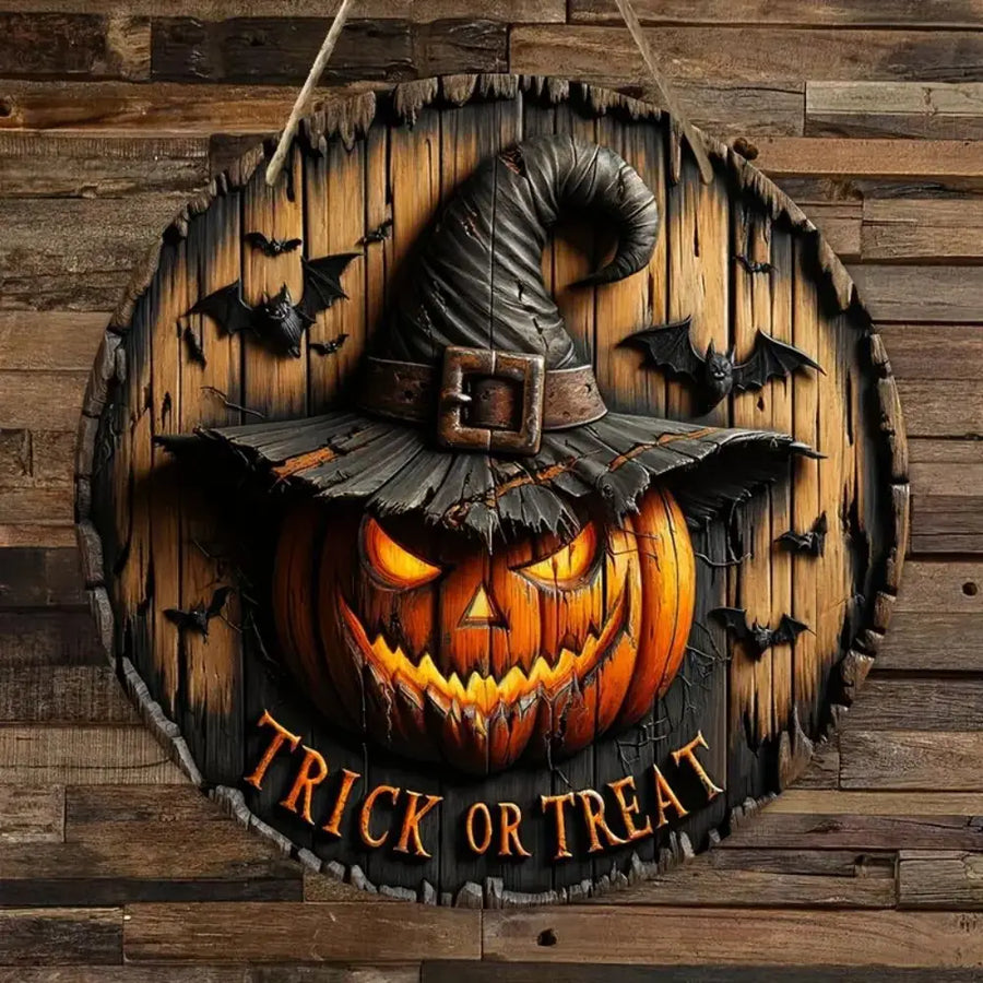 Round Wooden Halloween Sign