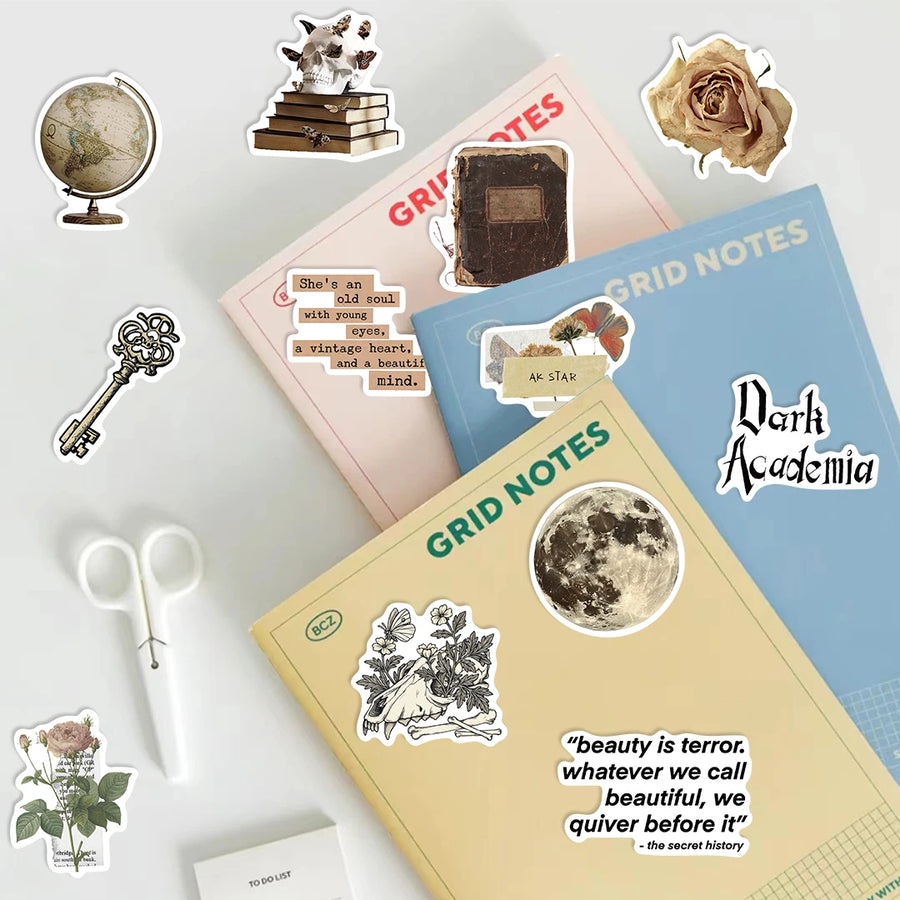 Dark academia sticker pack — 50 waterproof decals