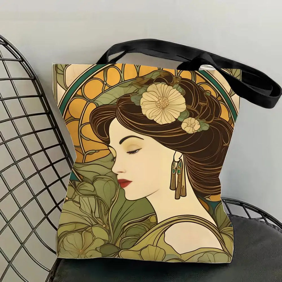 Mucha Series Art Canvas Tote Bag — Double-Sided Print | Eco-Friendly | 12 Designs | 4 Sizes