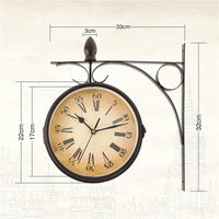 European Antique Double-Sided Wall Clock on Bracket — Silent | Iron | Indoor & Garden