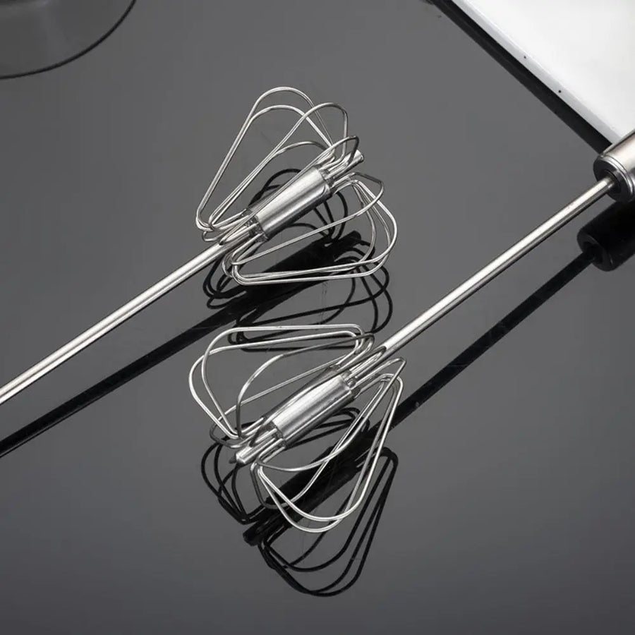 Stainless Steel Rotary Whisk — Semi-Automatic Press & Spin, Small / Medium / Large