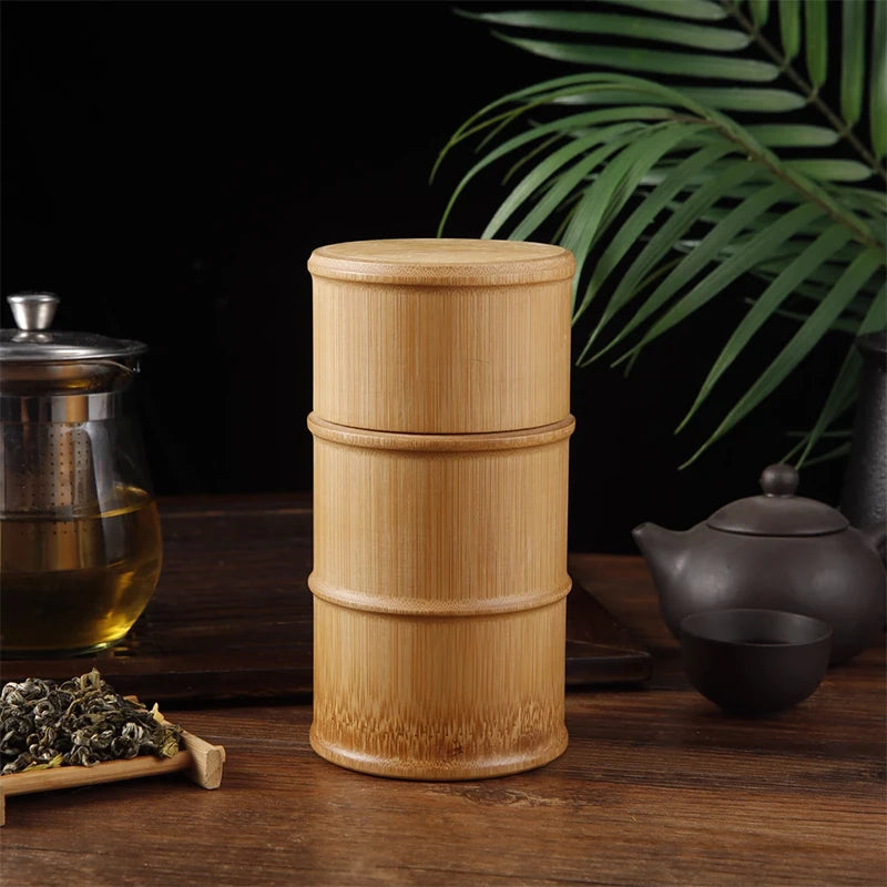 Natural bamboo food storage canister