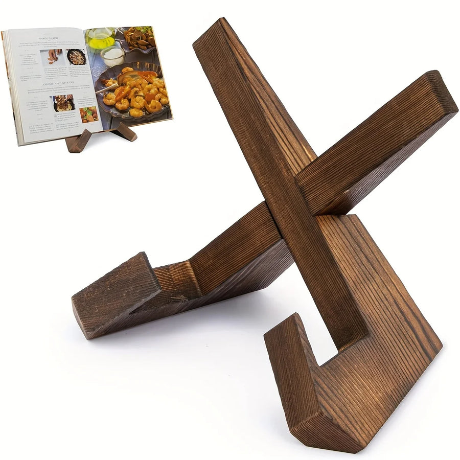 Rustic Wooden Cookbook Stand — Kitchen Counter Recipe Holder | Heritage Grain