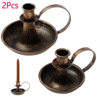 Iron Taper Candle Stand with Curved Handle — Retro | Set of 2 | Wedding & Home