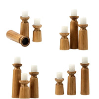 3-Piece Natural Wooden Candlestick Set — Retro | Wedding & Table Décor