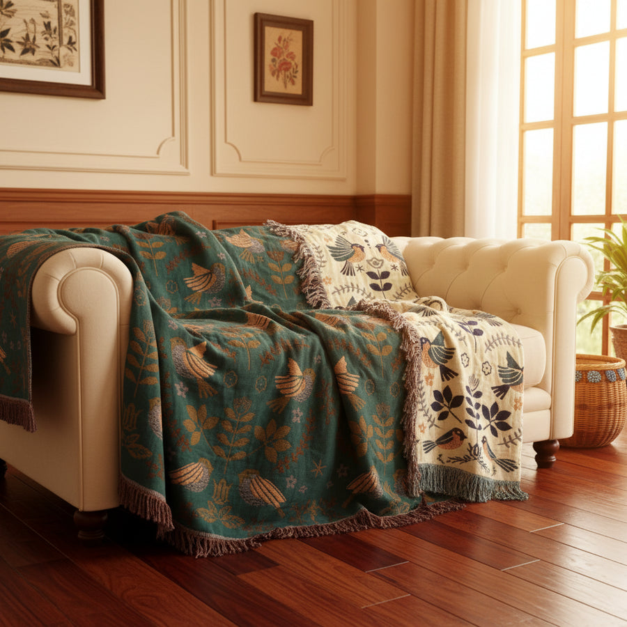 Cotton Floral Tassel Throw Blanket — Bohemian, 6 Colours, 3 Sizes
