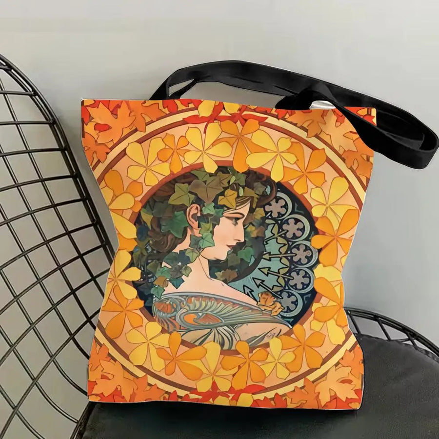 Mucha Series Art Canvas Tote Bag — Double-Sided Print | Eco-Friendly | 12 Designs | 4 Sizes