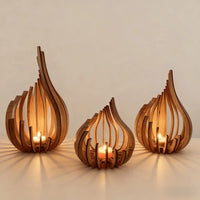 Flame-Shaped Layered Wood Candle Holder | Natural Wood | S, M, L & Set of 3