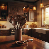9-Piece Teak Cooking Utensil Set — With Holder | Kitchen Essential