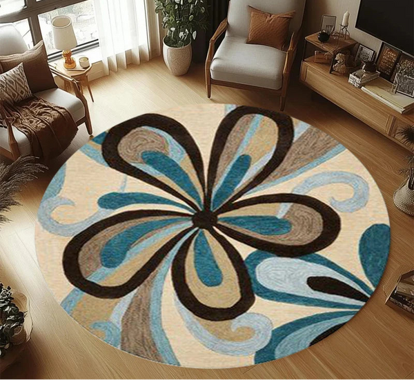 Abstract Floral Round Rug | Soft Non-Slip Floor Mat | Living Room & Bedroom