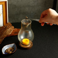 Glass Tea Light Holder with Wooden Base — Aromatherapy Incense Burner