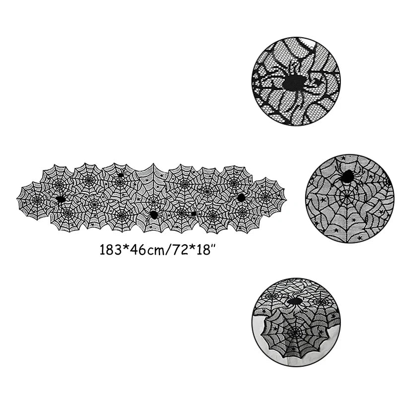 Lace Spider Web & Skeleton Fireplace Mantel Scarf