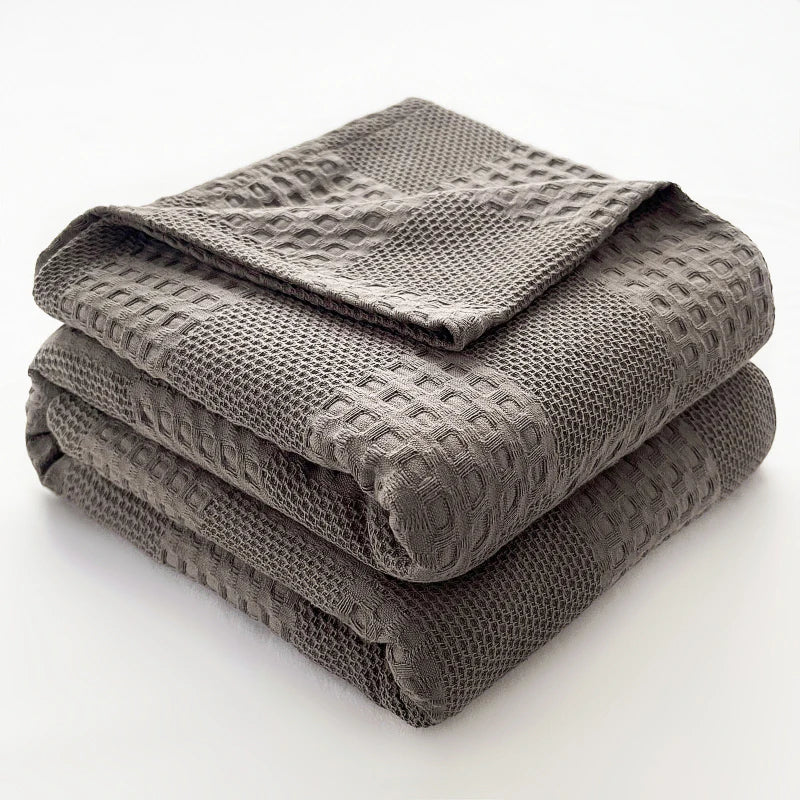 Pure Cotton Waffle Throw Blanket — Breathable & Soft | 6 Colours | 3 Sizes