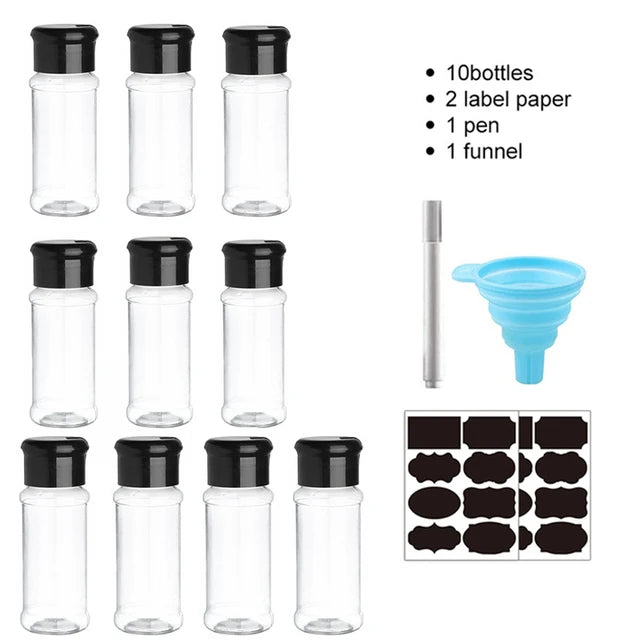 Clear spice jar set with labels